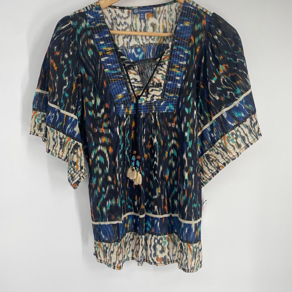 Democracy Top Women’s Medium Bohemian Aztec Beading Tassel Hippie Flowy Romantic